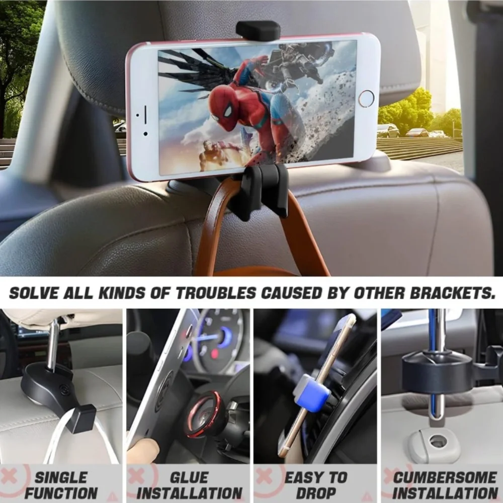 1 PCS Car Headrest Hidden Hook, 2 in 1 Multifunctional Car Seat Back headrest
